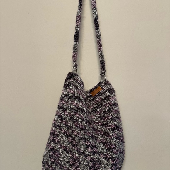 Handcrafted Purple and Gray Crochet Shoulder Bag - Picture 3 of 6